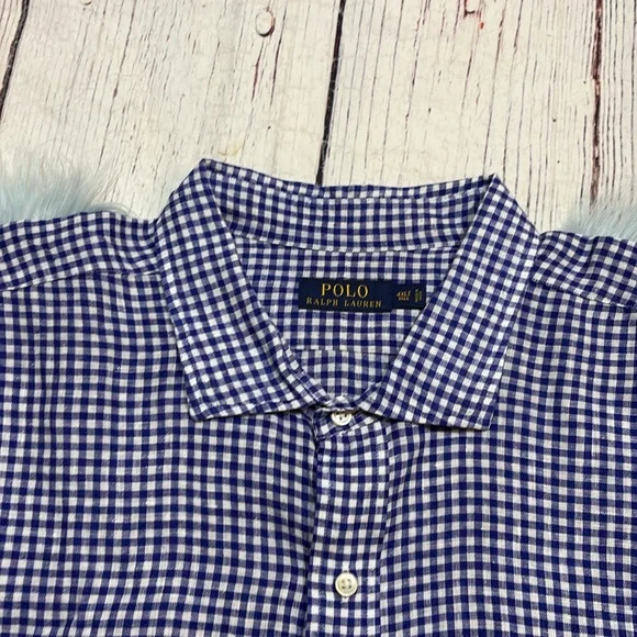 POLO Ralph Lauren Blue White Gingham Oxford Linen Button Down Shirt sz 4XLT - Picture 2 of 10